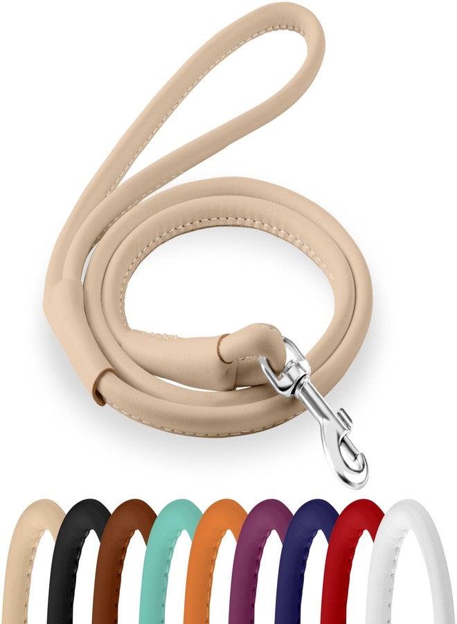 CollarDirect Rolled Leather Dog Leash, 6ft, Beige - Image 1